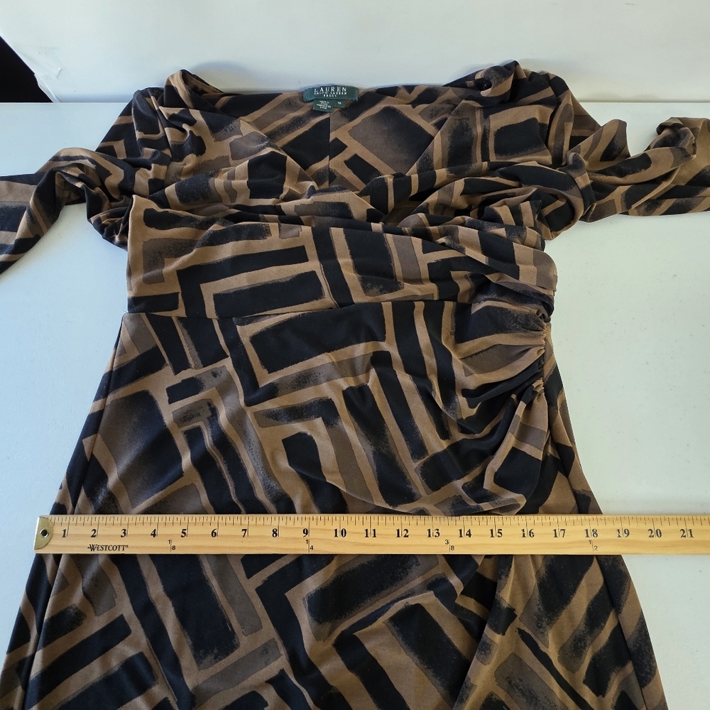 Lauren Ralph Lauren Faux Wrap Dress Size 14 Geo Print V-neck Stretch Chic Office - Picture 8 of 12